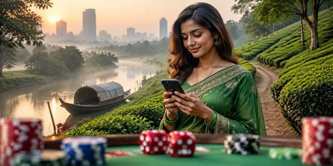 সুন্দরবন পটভূমিতে শাড়ি পরিহিত নারীর সাথে ডাইস গেমের উৎসবমুখর দৃশ্য